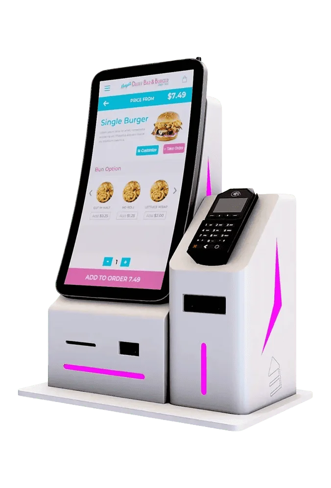 PYE self-service kiosk with ordering touchscreen and payment terminal